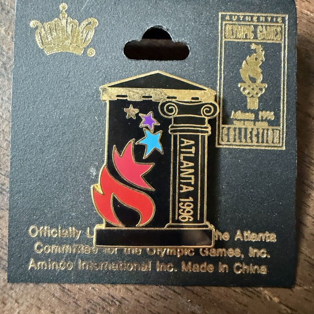 Vintage Aminco Olympic Pin Atlanta 1996 Black Columns Flames Stars Memorabilia